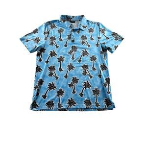 Bad Birdie Polo Shirt Mens Large Blue Castaway AOP Performance Wicking Stretch